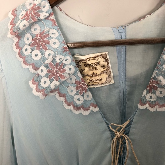 Vintage Gunne Sax Blue Boho Maxi Prairie Dress - Picture 8 of 16